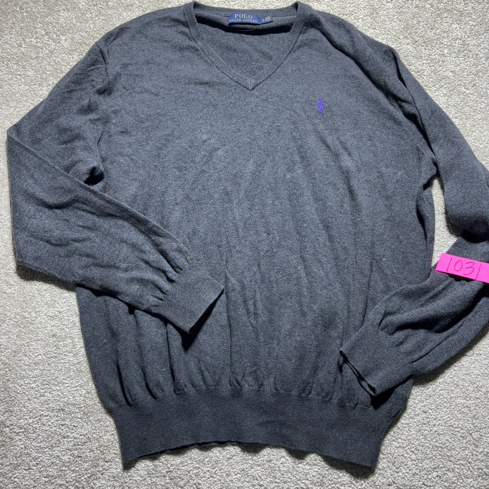 Ralph Lauren v neck grey sweater sz‎ large